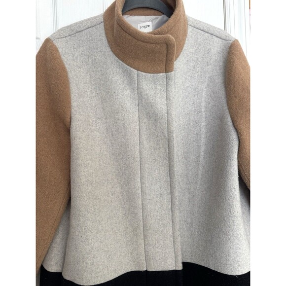 J.Crew Wool Colorblock Coat Size 12 Tan Gray Zipped - Picture 6 of 10